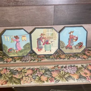 Vintage Set of 3 laundry scene Wall Hanging 3D heavy Resin/ Chalkware Plaque - Picture 1 of 10