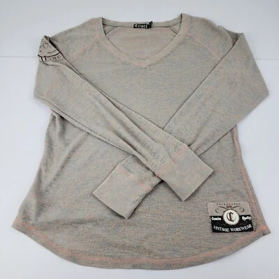 Cruel Vintage Workwear Waffle Knit Burnout Shirt Women's XL Long Sleeve V-Neck - Image 1 of 4