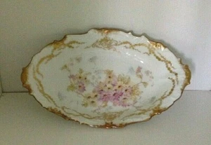 Antiguo P&B LIMOGES Francia FLORAL CUENCO OVALADO BORDE FESTONEADO con ORO 22k - Imagen 1 de 8