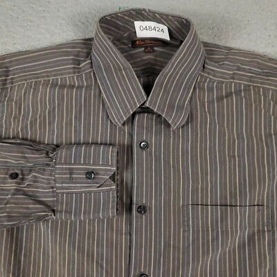Camisa Ben Sherman Para Hombre 15 Marrón Rayas Vestido Abotonado Manga Larga Foto 1 de 4