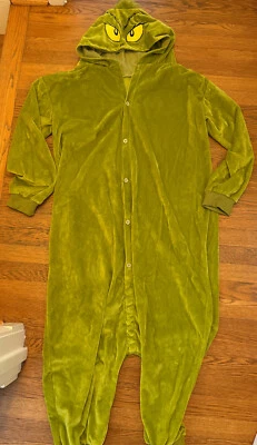 Dr. Seuss “The Grinch” Adult Hooded velour Suit Costume Pajamas One Size - Image 1 of 3
