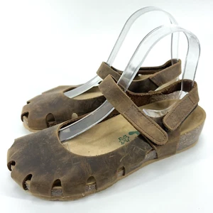 Bionatura Brown Distressed Leather Cork Mary Jane Shoes Sandals 37 US 6.5 Italy - Picture 1 of 8