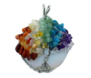 Pendant Chakra Chips Tree Wired On Round Opalite - Picture 1 of 1