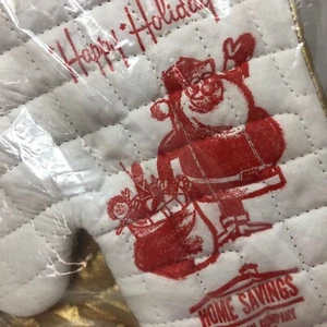 Vintage Happy Holiday Oven Mit and Pot Holder Advertising Home Savings Norwalk O - Picture 1 of 6