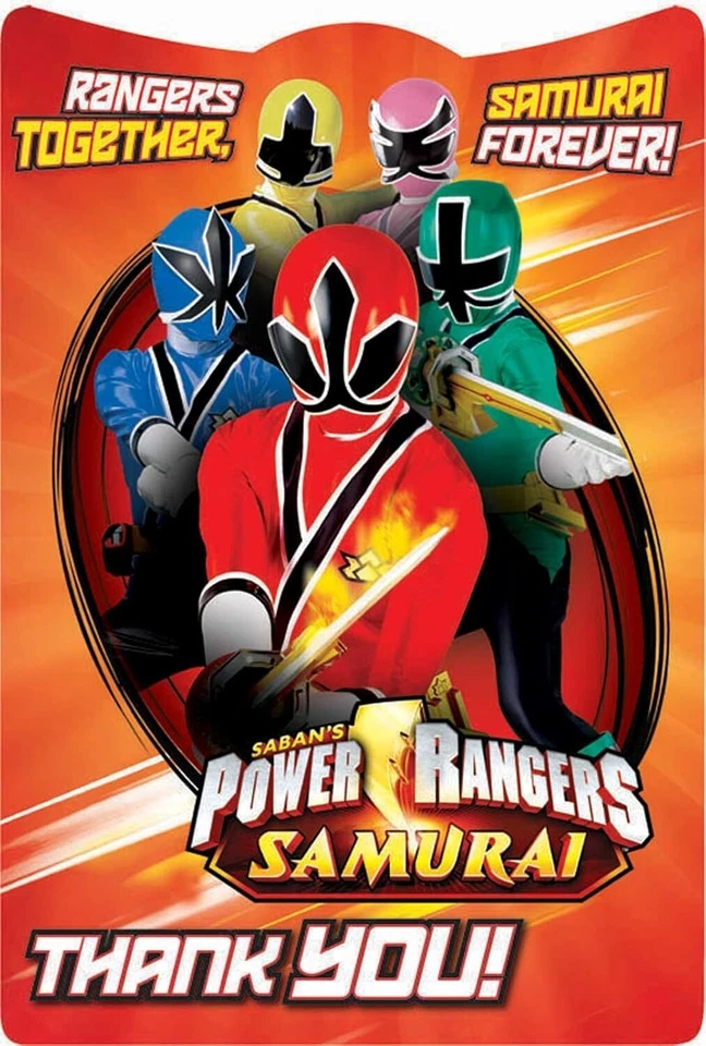 Power Rangers Samurai Cartoon Show Kids Birthday Party Thank You Notes Cards - Image 1 of 1