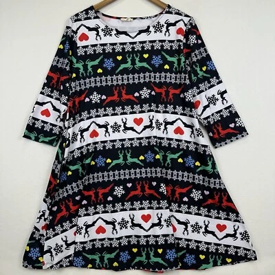 Женское рождественское платье-олень YELETE размер XL с карманами рукав 3/4 цветущее короткое - Изображение 1 из 4