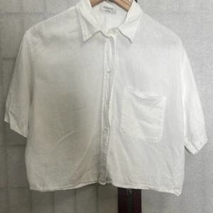Aritzia Babaton Womens White Linen Blend Short Sleeve Button-Up Cropped Shirt S - Bild 1 von 5