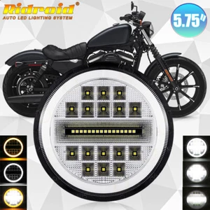 5-3/4" 5.75inch Round LED Headlight With Halo DRL Hi/Lo Beam Motorcycle Black - Picture 1 of 24