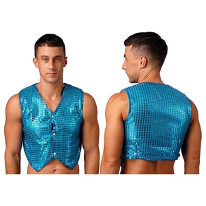 Men's Shiny Sparkly Sequins Vest Slim Fitted Tank Tops Sleeveless Clubwear Shirt - Picture 1 of 97