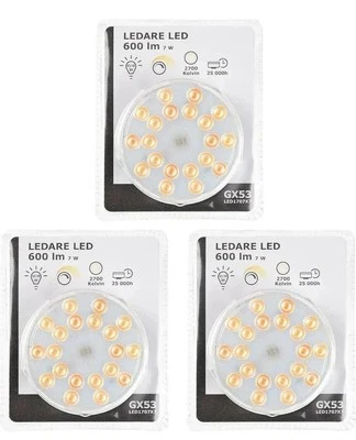 3 x IKEA LEDARE LED Bulb GX53 600lm Dimmable Warm Beam Angle 2700K LED1707X7 - Image 1 of 4