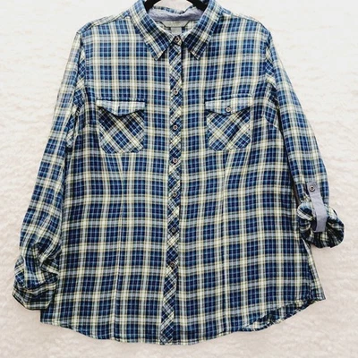 Blusa Talla XL Franela a Cuadros Abotonada Rústica Informal Country Chic Capas de Otoño Foto 1 de 4