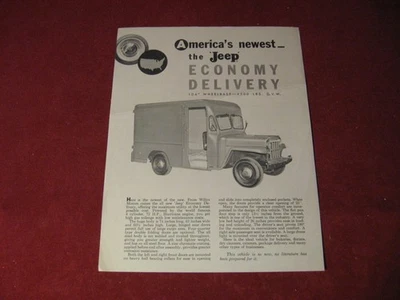 1950's?  Jeep Willys Economy Delivery Sales Sheet Brochure Booklet Catalog - Image 1 of 2
