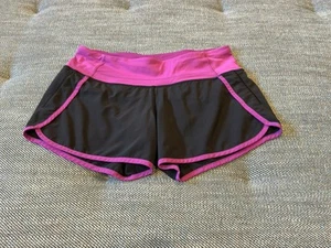 Lululemon Run Times Short 4" Women 4 Black Purple Stretch Lined Activewear - Picture 1 of 7