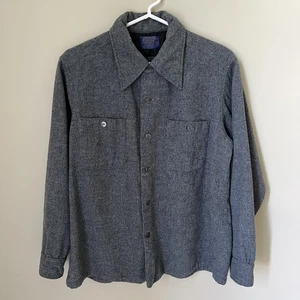 VTG 60’s Pendleton Mens Button Up Shirt L Gray 100% Wool Loop Collar Pockets USA - Picture 1 of 5