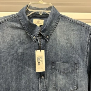 Adrino Goldschmied Denim Brush Popper Western Rancher Long Stone Shirt Sz Large - Picture 1 of 15