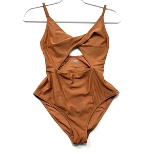 Aerie Sz S Swimsuit One Piece Cut Out Copper Color Padded Monokini Tank Suit - Picture 1 of 6