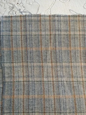 REMNANT Tan Brown Cream Gray Lightweight Wool Plaid Design Fabric 12" L x 21" W - Image 1 of 4