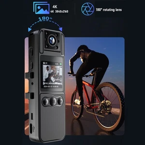 Body Video Recording Camcorder 4K 180° Rotating Lens 120° Wide Angle 1.3in C NEW - Afbeelding 1 van 12