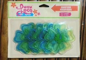 Vtg Floral Hawaiian Plastic Coasters Set 6 Tropic Hibiscus Vinyl 2009 New Retro  - Picture 1 of 12