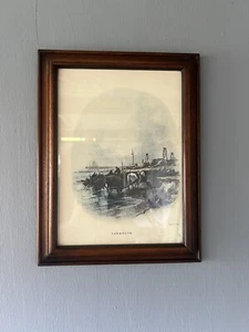 Incisione a colori vintage incorniciata "Yarmouth" L Cristini 1800 porto pesca antica  - Foto 1 di 11