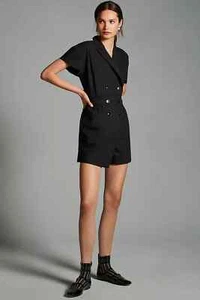 Anthropologie Maeve Short-Sleeve Blazer Romper size PL LP new black color - Picture 1 of 8