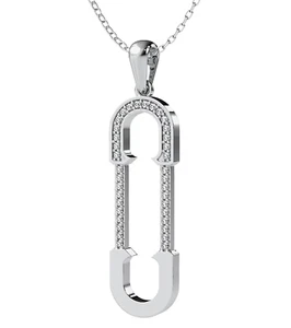 Holiday Gifts - .18 CT G/VS1 Round Cut Lab Grown Diamond Safety Pin Pendant 14k - Picture 1 of 5