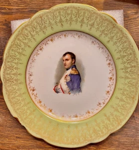Antique KPM Plate,  Green with Gold trim, Napoleon8.25" - Picture 1 of 5