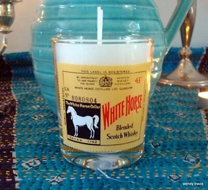 HAND POURED UNSCENTED CANDLE IN FRENCH-SOURCED WHITE HORSE SCOTCH WHISKY GLASS - Picture 1 of 3