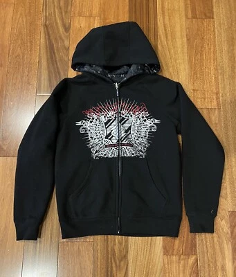 Винтажный мужской свитер с капюшоном на молнии Y2K Mecca Jeans размер 14/16 черный - Изображение 1 из 4