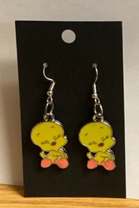 Tweety Bird Looney Cartoon Enamel Charm Drop Dangle Earrings - Picture 1 of 1