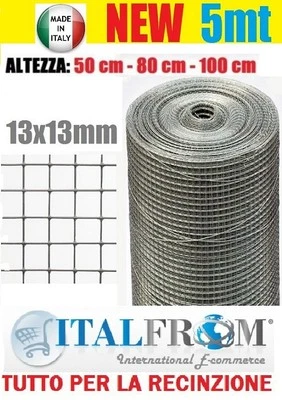 ITALFROM 5m Rotolo Rete Metallica Zincata Elettrosaldata 13X13 mm Recinzione Gabbie Polli