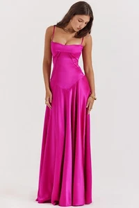 HOUSE OF CB 'Anabella' Fuchsia Lace Up Maxi Dress L PLUS CUP 12/14 3930 - Picture 1 of 10