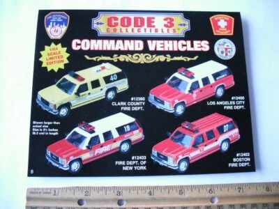 CODE 3 COLLECTIBLES  FDNY LA  BOSTON SUBURBANS  DEALER  PROMOTIONAL ADVERTISING - Image 1 of 2