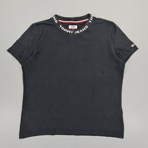 Tommy Hilfiger Womens T Shirt Black Large Cotton Tee Short Sleeve Crew Logo Top