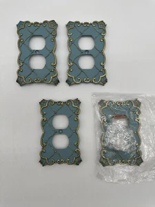 Set Of 4  Blue & Gold Plug In Wall Outlets - Picture 1 of 6