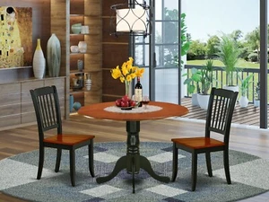 3pc Dublin dinette set round pedestal kitchen table + 2 chairs in cherry black - Picture 1 of 12