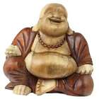 Happy Buddha-Figur China Skulptur Sitzend Budai Figur 31 cm Holz Braun Natur