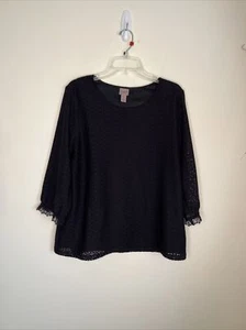 Chico's Women's Size 2(L) Black 3/4 Sleeve Lace Overlay Lined top EC - Picture 1 of 9