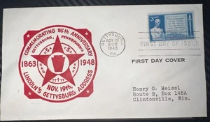 1948 85Th Anniversary of Lincolns Gettysburg Address Scott 978 FDC CACHED USED - Picture 1 of 4