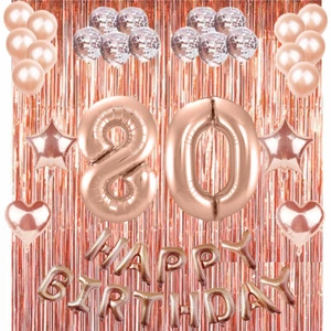 80th Rose Gold Happy Birthday Banner Confetti Balloon Party Decoration Supplies - Picture 1 of 3
