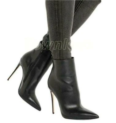 Top Womens Punk Ankle Boots Stilettos High Heels Pointy Toe Party Leather Shoes - Image 1 of 4