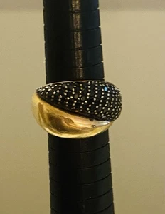 18k gold over Sterling Silver 1.4ct Black Spinel Pave Dome Ring Qvc SZ 73/4” - Picture 1 of 10