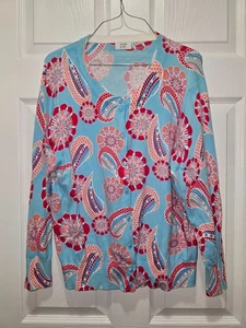 Damen Crown & Ivy Strickjacke blau/rot/rosa Paisley Pullover Karriere Arbeit adrette mittel - Bild 1 von 2