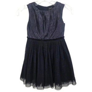 Crewcuts Metallic Part Dress Girls 6 Navy Blue Tulle Puff Skirt Holiday Part - Picture 1 of 12