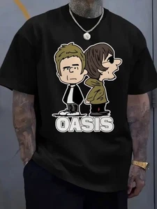Gallagher Cartoon T-Shirt - Retro Madchester Wonderwall Liam Noel Oasis BLACK - Picture 1 of 1
