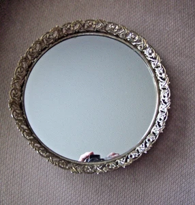 Vintage Brass Art Nouveau Round Mirror Vanity  Dressing Table Top - Picture 1 of 7