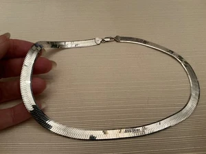 Sterling Silver Flat Snake Necklace 18” X 9mm -  31.1 grams - Picture 1 of 4