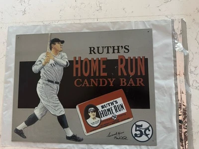2 Yankees Metal Signs ~ Babe Ruth Home Run Candy Bar Lou Gehrig Ken-Wel Gloves - Image 1 of 2