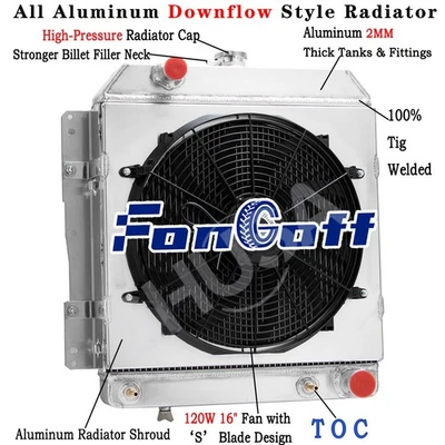 3 Rows Aluminum Radiator Shroud Fan for 1958 CHEVY IMPALA CAPRICE BELAIR,4.6L V8 Foto 1 de 4