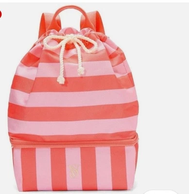 Victoria's Secret розовый и коралл полоски окончательный пляж сумка рюкзак кулер новый с Ярлыками - Изображение 1 из 4